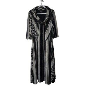 Signature by Robbie Bee Womens Knit Dress Black Grey 3/4 Sleeve Cowl Neck Sz XL